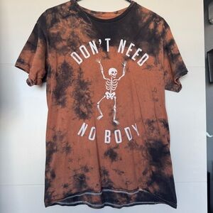 Mighty Fine Orange and Black Tie-Dye Skeleton Tee